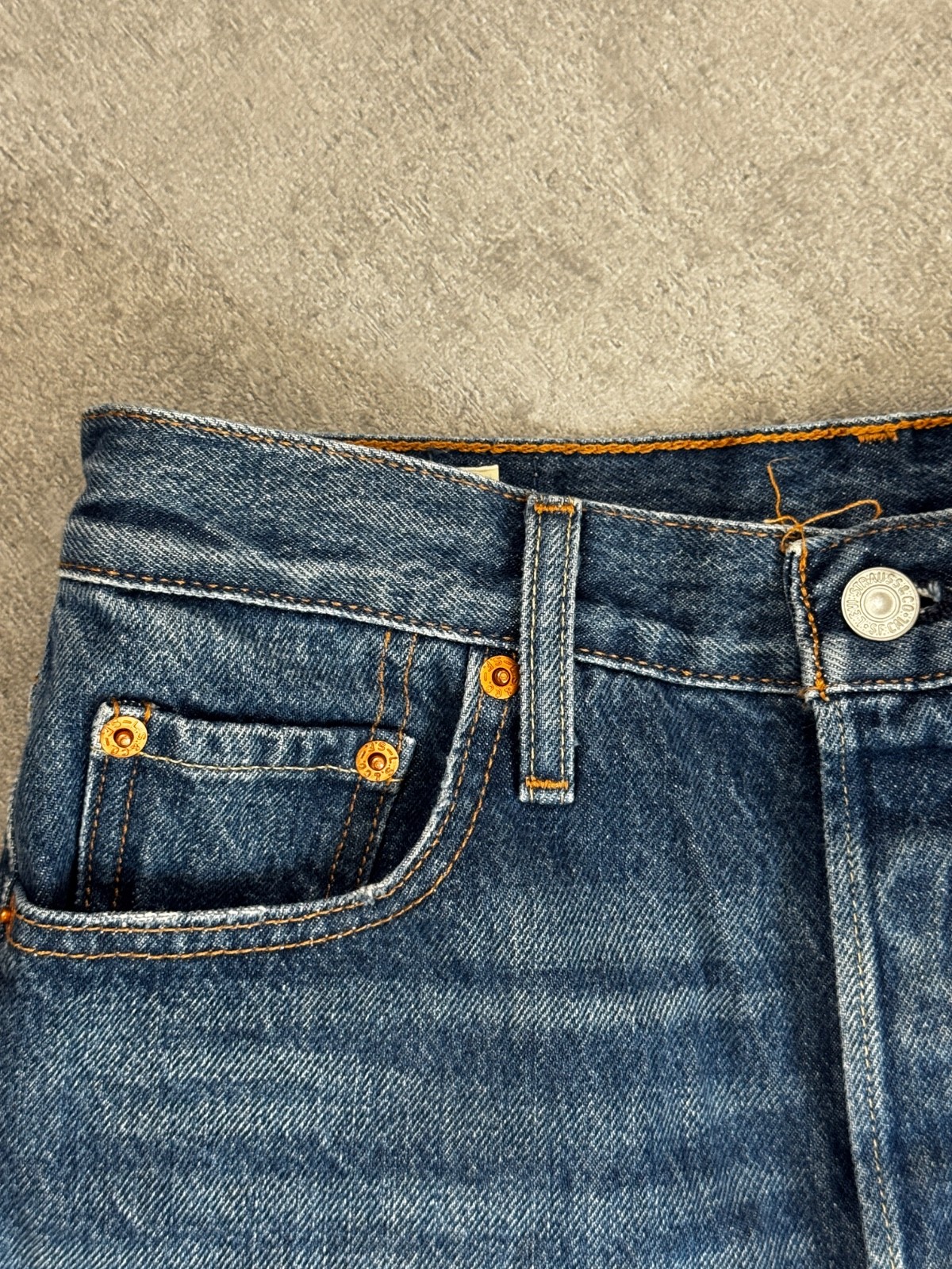 Levis 501 Premium Big E Shorts Womens W25 Blue Denim Short Pants High Waist Top image 3