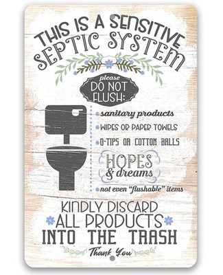 A Sensitive Septic System Metal Sign   Funny Bathroom Rules Sign for Indoo