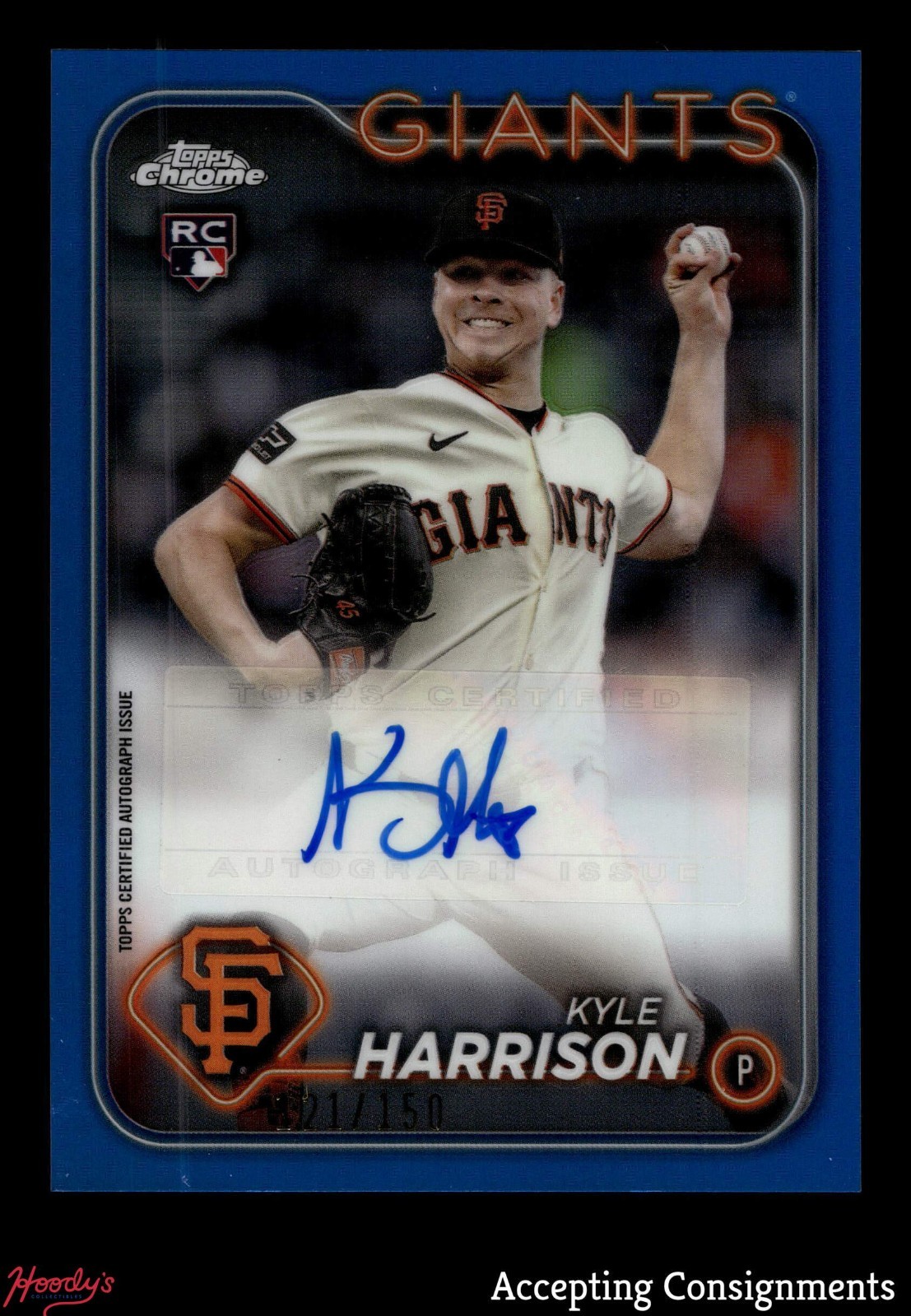 2024 Topps Chrome Update Blue Refractor Kyle Harrison RC ROOKIE AUTO 121/150