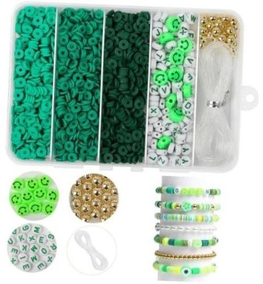 Clay Beads Bracelet Making Kit for Beginner, 2100 Pcs Preppy Grenn Preppy