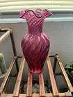 Fenton Cranberry Pink Ruffle Top Vase 11.5” Tall