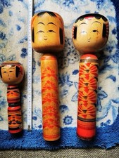 Japanese Kokeshi Wooden Doll Wooden Dolls Set 3 Handmade Collectible 13+