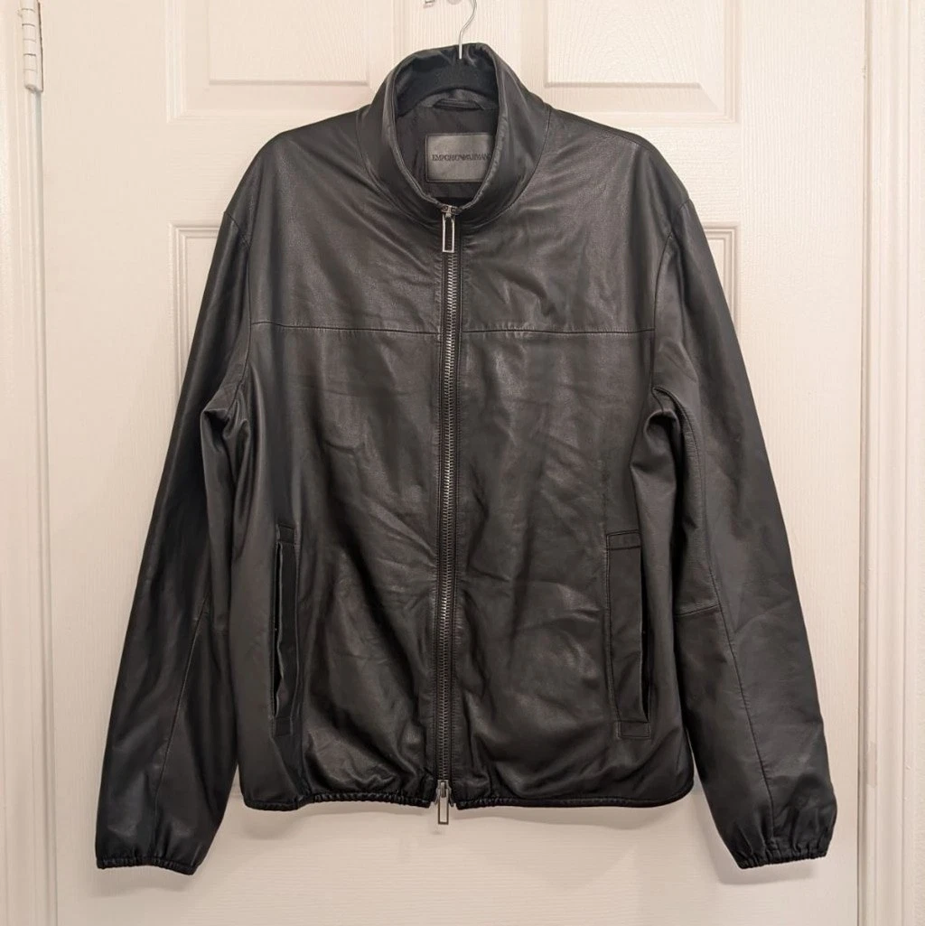Emporio Armani Leather Outer Shell Black Coats, Jackets & Vests