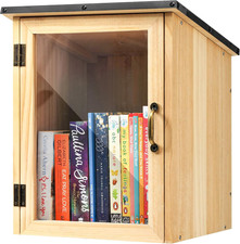 Little Library Box Outdoor, Waterproof Wooden Book Storage Cabinet for DIY, Comm