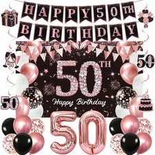 27 PCS Rose Gold 50th Birthday Party Decorations For Women Event Balloon Kit