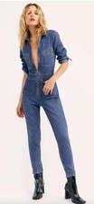 Free People Lennox Jumpsuit in Blue Denim Size Large Regular