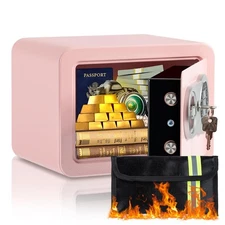 0.23 Cubic Feet Safe Box, Small Safe W/Fireproof Bag, Keys & Pass Code, Digit...