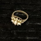 Vintage Uncas Milk Glass & Clear Rhinestone Goldtone Cocktail Ring Size 6.5