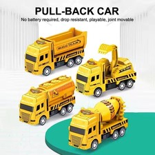 4 Pack Pull Back Cars, Friction Powered Toy Vehicles Construction Set Dump Truck