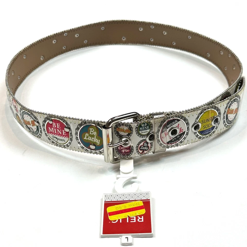 Vintage RELIC White Bottle Cap Bottlecap Jelly Belt Size L 41"  New Old Stock - Image 3 of 4