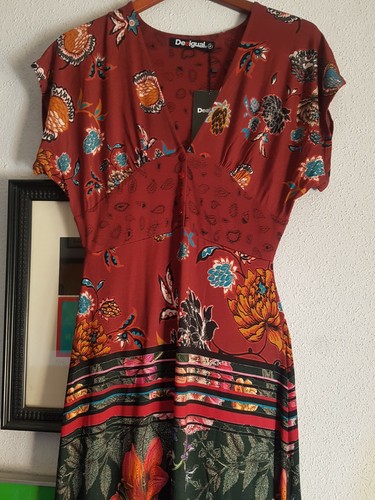 DESIGUAL NEW DRESS VESTIDO TALLA M TOP DRESS 38TUNICA LARGA ROJO MULTICOLOR - Imagen 9 de 12