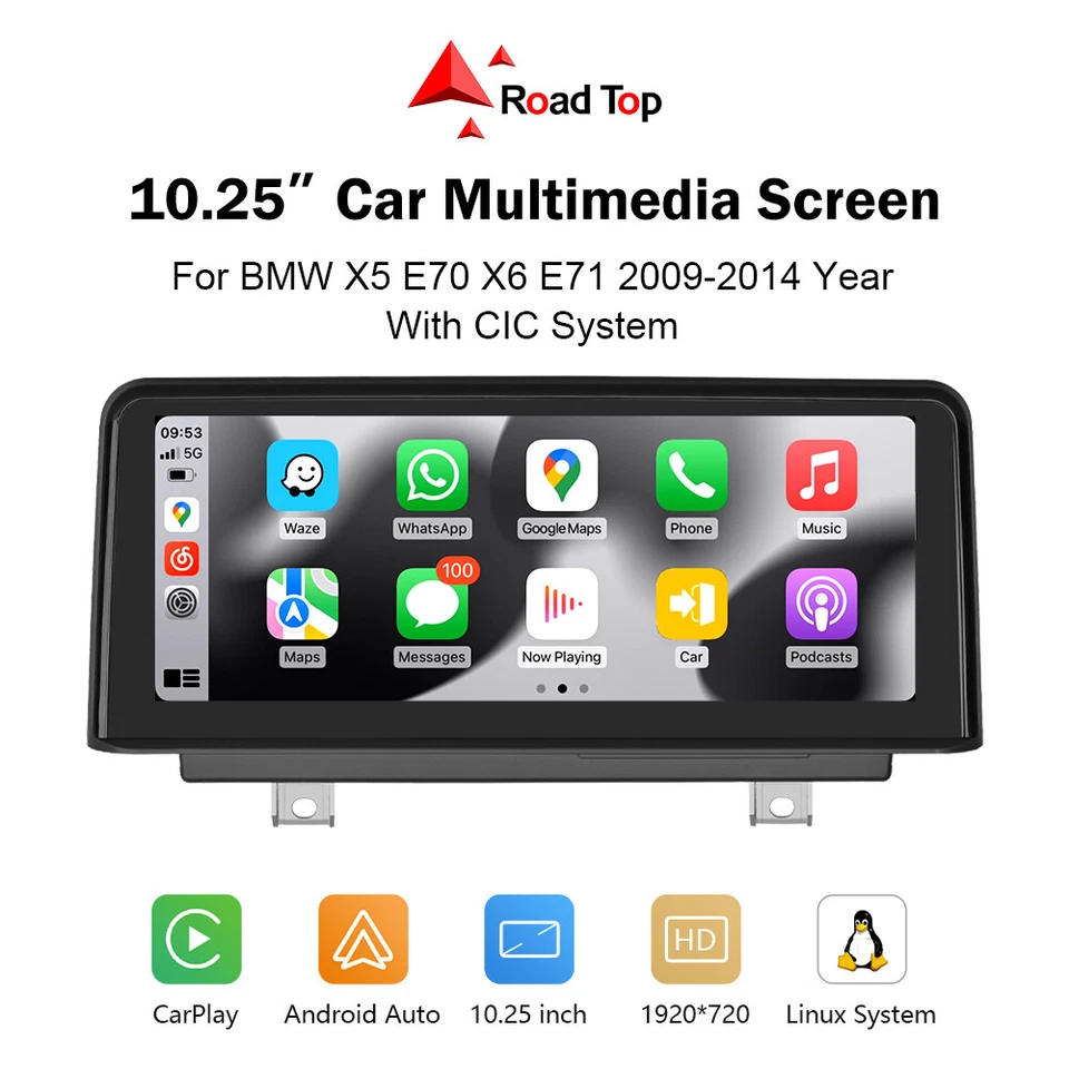 For BMW X5 E70 X6 E71 CIC 2011-2013 10.25'' Android Auto CarPlay Car TouchScreen - Image 2 of 4