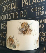NEW HANDMADE  LAMPSHADE VOYAGE HIGHLAND COO CATTLE DIGITAL PRINTED COTTON