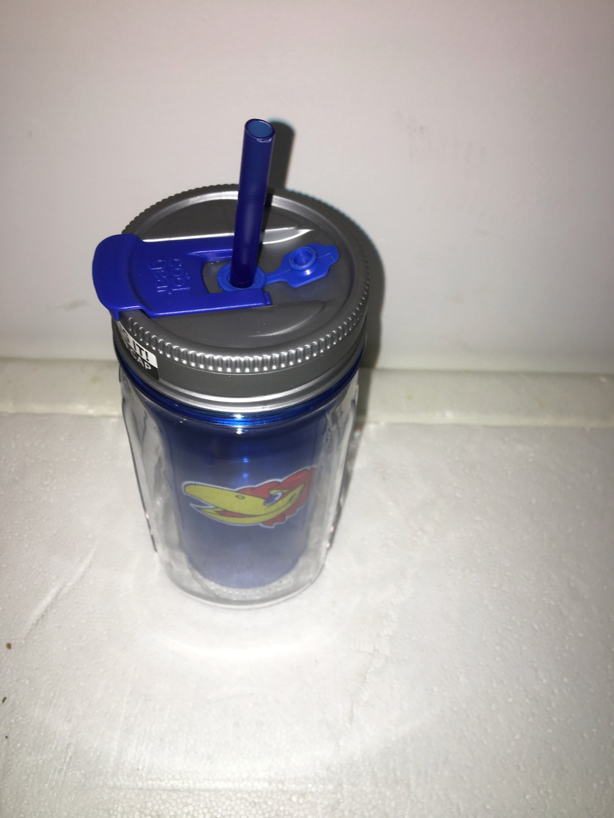 JAYHAWKS UNIVERSITY OF KANSAS MASON JAR WATER BOTTLE CUP MUG 16 oz. INSULATED