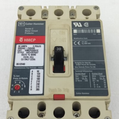 CUTLER-HAMMER HMCP030H1C SERIES C MOTOR CIRCUIT PROTECTOR 30 AMPS 3 POLES