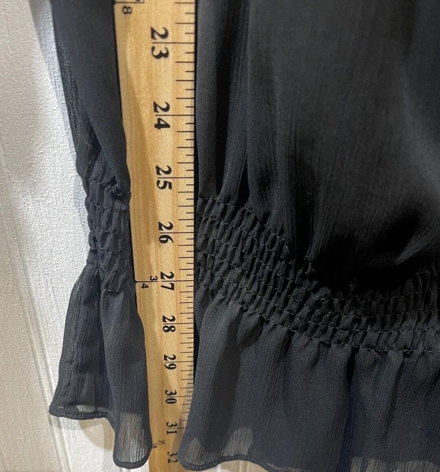 Blusa/cuello de barco negro transparente Miley Cyrus escote redondo o fuera del hombro~Talla XL~Boho/Y2K Foto 3 de 4