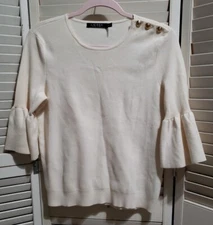 Lauren Ralph Lauren Off White Women's Blouse With A  Gathered Flare Sleeve  Sz M