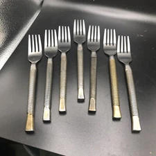 Retroneu LATITUDES Stainless Flatware 7 Twisted Handle Brass Spiral Salad Fork