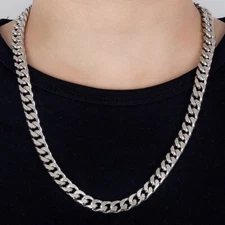 925 Sterling Silver Engraved Curb Chain Cuban Link Chain Necklace 10mm 18"-30"