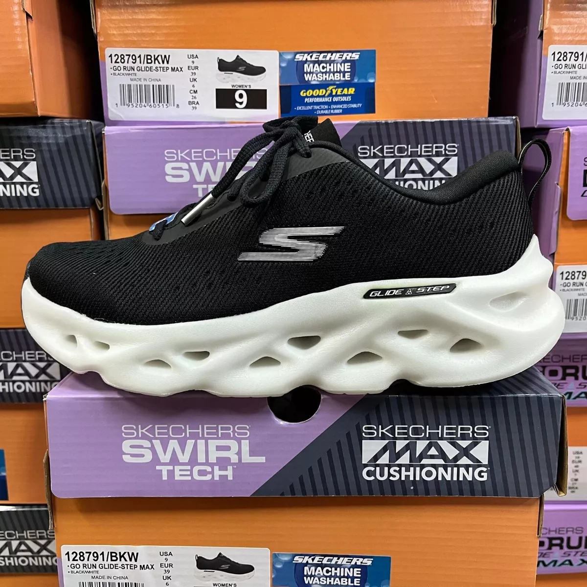 jordnødder Wetland buffet SKECHERS GO RUN GLIDE-STEP SWIRL TECH 128791/BKW BLACK/WHITE WOMEN SHOES  SNEAKER | eBay