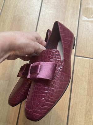 Marks Spencer Dark Pink Mock Croc flat shoes With Bow M&S Size UK VGC  UK