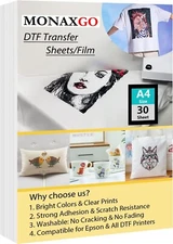 MONAXGO DTF Transfer Film A4(8.3" x 11.7") 30 Sheets Premium Double-Sided Matte