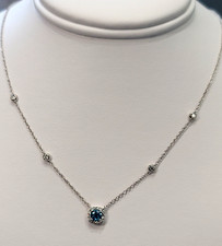 18k white gold natural diamond & apatite station necklace