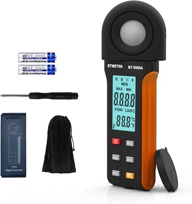 Light Lux Meter Logger BT-5000A Digital Lumen Tester Measure Lighting Level I...