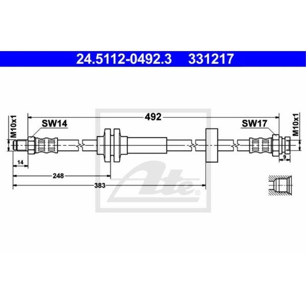 ATE Bremsschlauch Vorne FüR Fiat Ducato Pritsche/Fahrgestell Bus 24.5112-0492.3-image