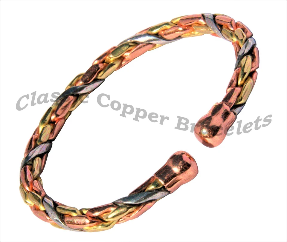 CLASSIC COPPER BRACELETS 3 COLOUR ENTWINED MAGNETIC Solid Copper Bracelet Relief Arthritis MB36 - MEDIUM