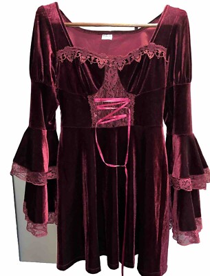 Victorian Trumpet Sleeve Burgundy VELVET Victorian DRESS Lace