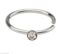 Nose Hoop Split Ring Annealed 20 Gauge 5/16" w/Clear 1.5mm Gem Steel 