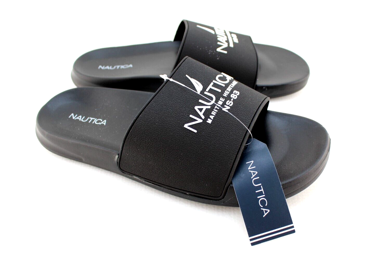 Nautica Size 10 Black/white Maritime Heritage Ns-83 Logo Slide
