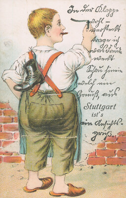 Postcard an unusual greeting from Stuttgart, hinged card