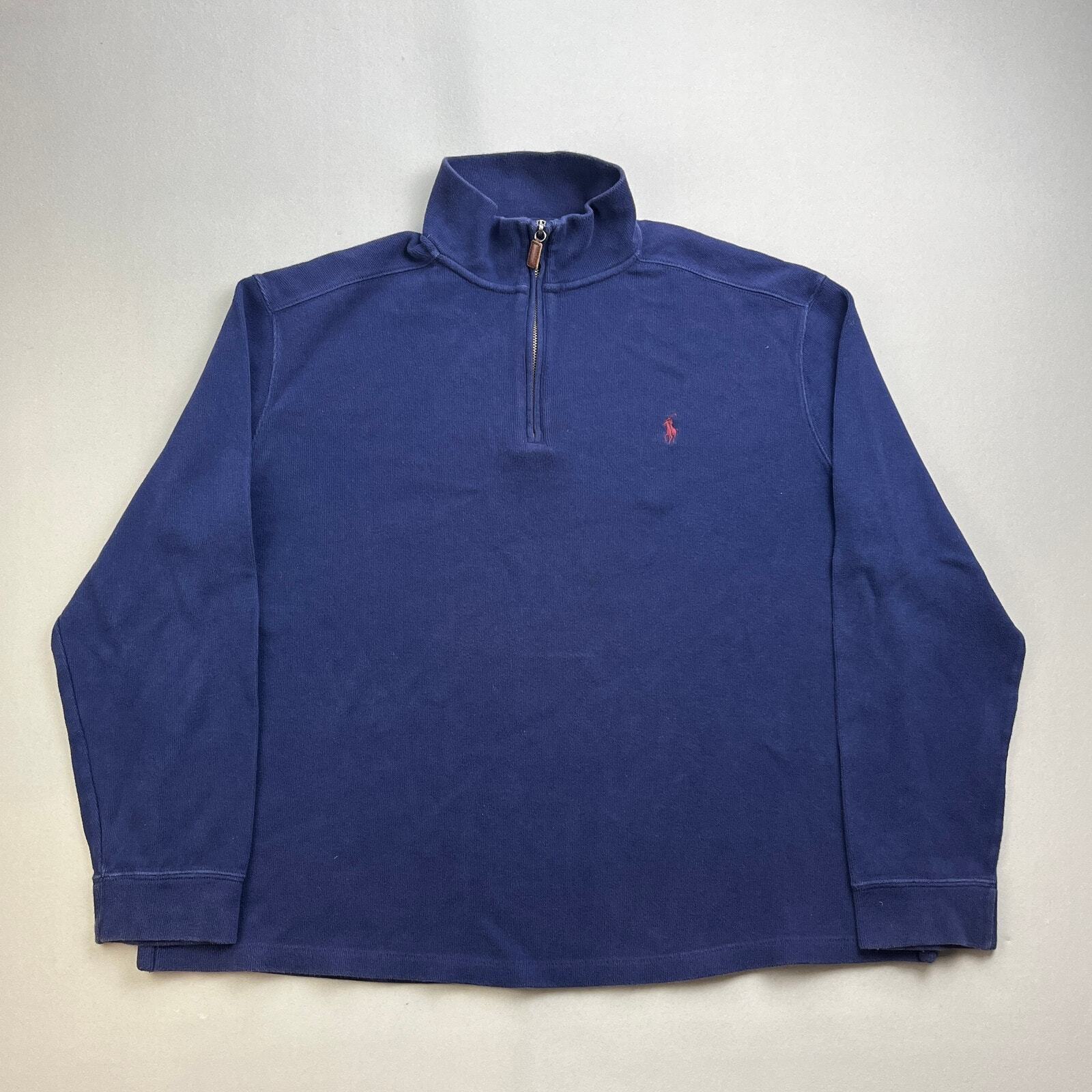 Maglione Polo Ralph Lauren Adulto XXL Blu Navy Maglia 1 4 Cerniera Logo Pony