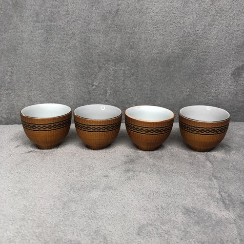 Bamboo Weaved Over Porcelain Teacups Handmade in Asia Set of 4 - Picture 4 of 7