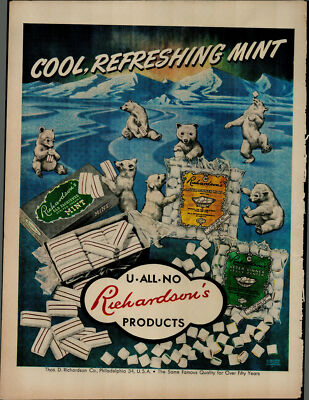 1948 Richardson After Dinner Mints Polor Bears Cool Vintage Print Ad 3849
