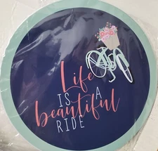 SET OF 4 STOVETOP BURNER COVERS(10"&8")FLOWERS &BIKE,LIFE IS A BEAUTIFUL RIDE,GR