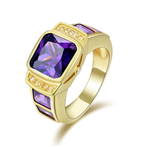 Size 9 Amazing Fashion 18K Gold Filled Amethyst Engagement Mens Rings 
