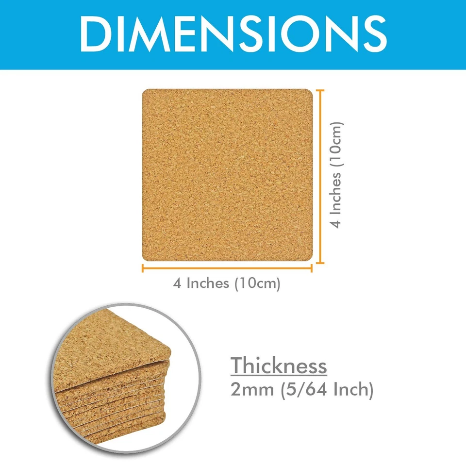 Упаковка из 50 самоклеящихся пробковых квадратов 4 x 4 дюйма с пробковой подложкой листы пробковая плитка... - Изображение 3 из 4