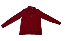 LL Bean Womens Diamond Quilted Red 1/4 Quarter Zip Sweatshirt Size Medium