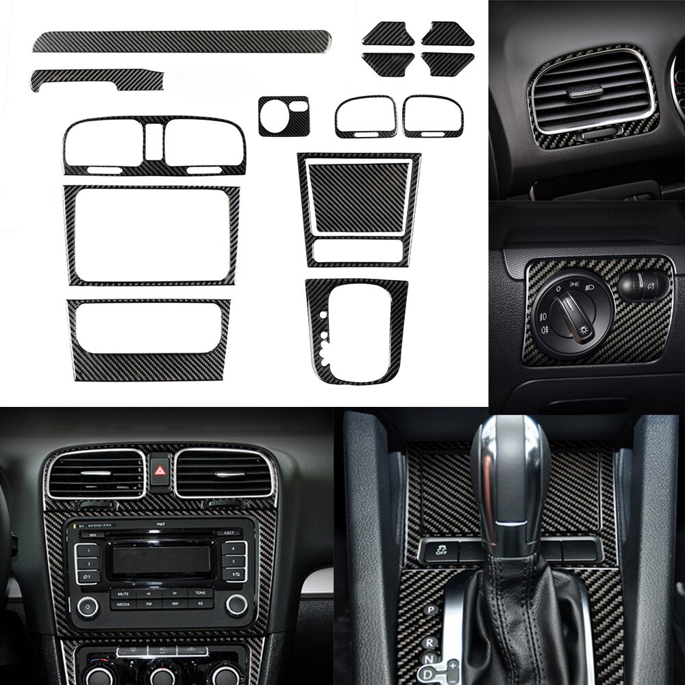 15Pcs Carbon Fiber Interior Full Decorative Trim Cover For VW Golf MK6 2008-2012