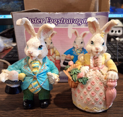 (SET OF 2) GIFT INNOVATIONS 4'' EASTER EGGSTRAAGANZA FIGURINE DECOR, HAND PAINTED