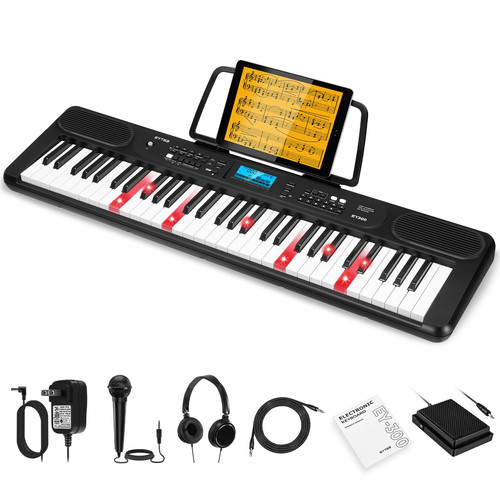 61 Key Piano Keyboard for Beginner, Lighted Keys with LCD Display, 600 Tones,...