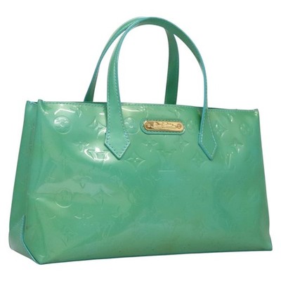 LOUIS VUITTON Monogram Vernis Wilshire PM Hand Bag Blue Lagon M91724 Auth 11...