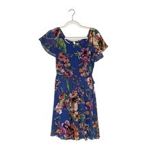 Potter’s Pot Flowy Ruffle Sleeve Floral Boho Dress Keyhole Back Size Small