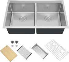 33 19 10 inch Undermount Kitchen Double Bowl Stainless Steel with Accessories