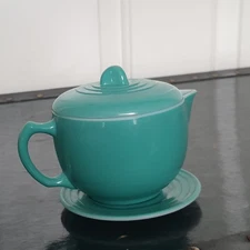 Vintage Moderntone Little Hostess Turquoise Teapot Lid And Plate by Hazel-Atlas