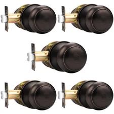 Probrico Interior Door Knobs, Bronze Passage, Keyless, Closet, 5-Pack