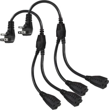 Power Cord Extension Y Splitter - 1 to 2 Way Outlet Adapter NEMA 5-15P 90-Degree